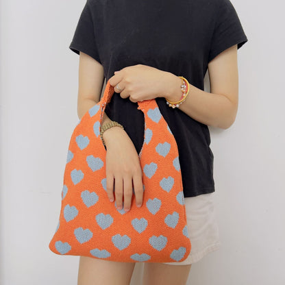 Cute Love Color Block Knit Shoulder Bag