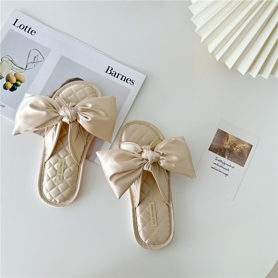 Elegant Bow Knot Embroidered Home Slippers