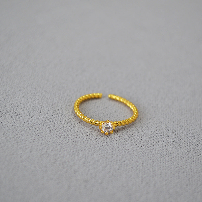 Minimalist Gold Plated Twisted Zircon Open Ring