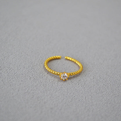 Minimalist Gold Plated Twisted Zircon Open Ring