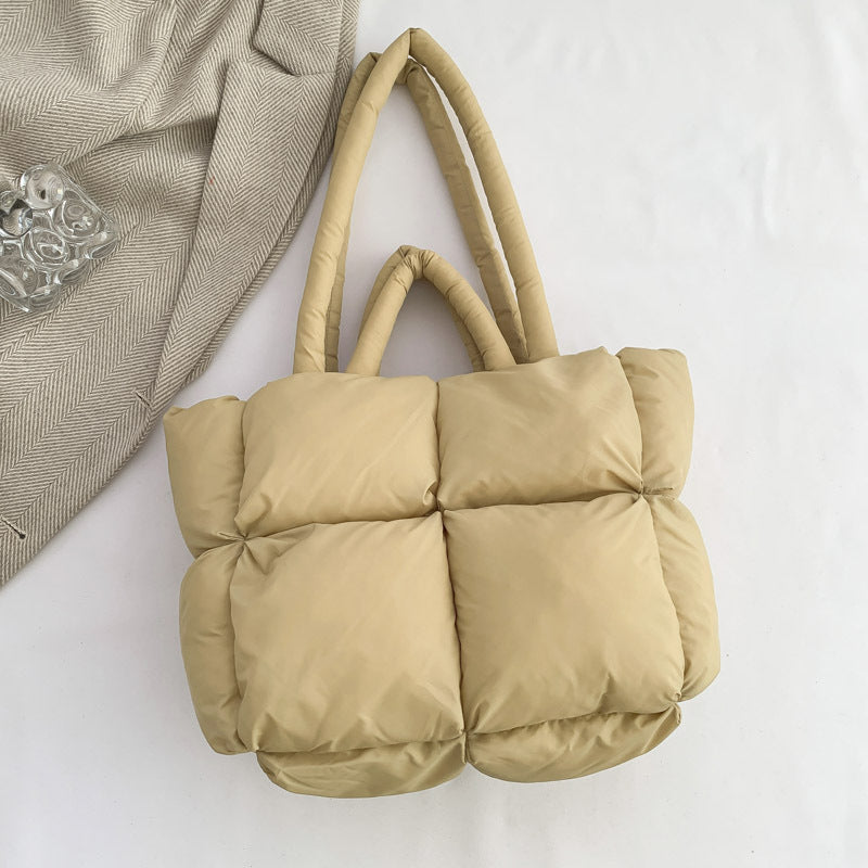 Simple Puffer Tote Bag Solid Color Soft Handbag