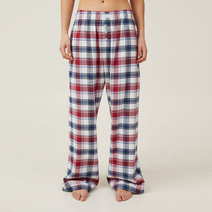 Plaid Loose Pockets Wide Leg Pants