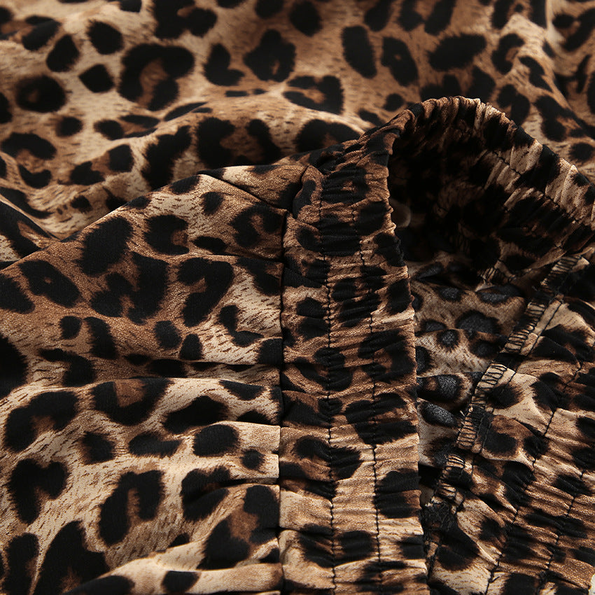 Leopard Print Lapel  Sleepwear Sets