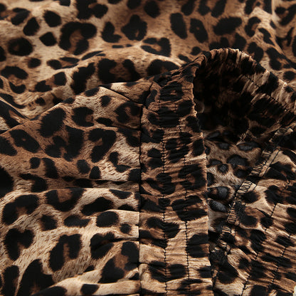 Leopard Print Lapel  Sleepwear Sets