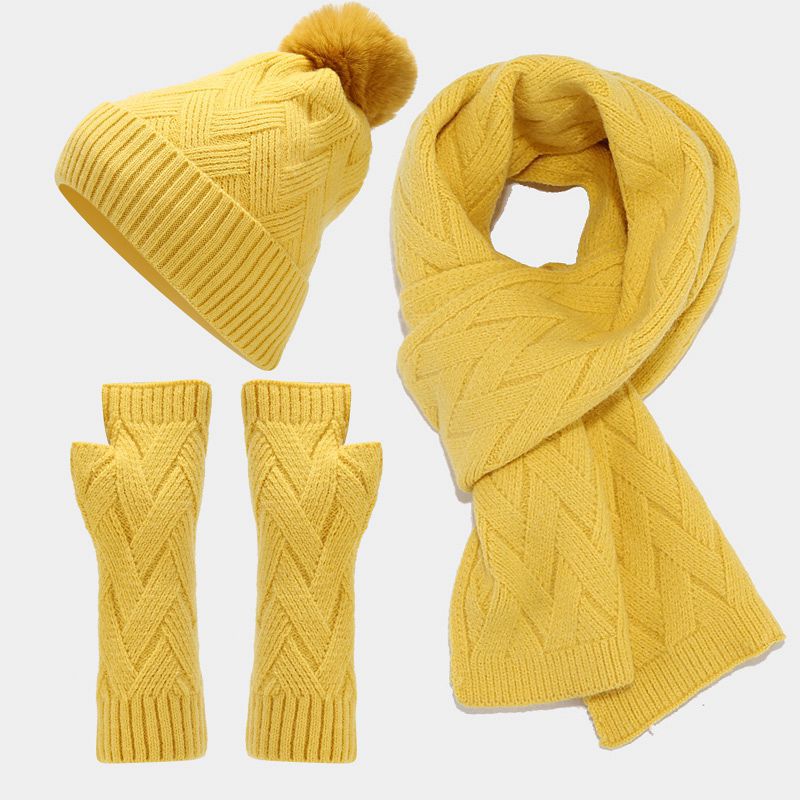 3PCS Solid Color Twist Hat & Scarf Sets