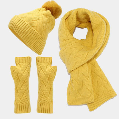3PCS Solid Color Twist Hat & Scarf Sets