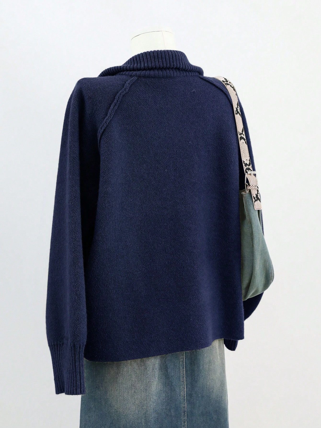 Solid Color High Neck Zip-Up Knit Cardigan