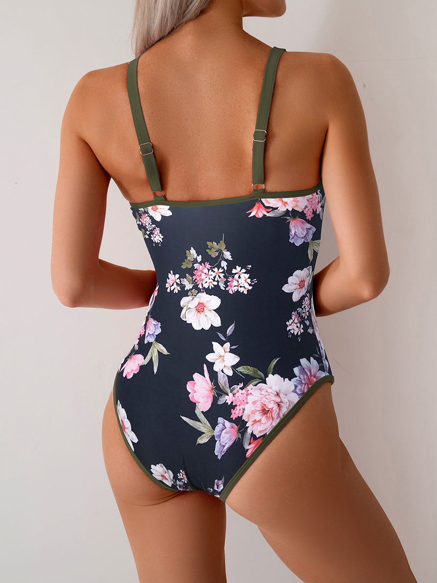 Sexy Floral Ptrint One-Piece Sporty Swimsuit