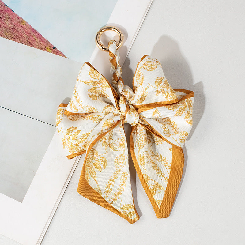 Vintage Lace Print Bow Scarf Bag Charm