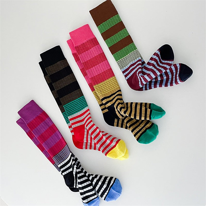 Color Block Striped Long Slouch Socks