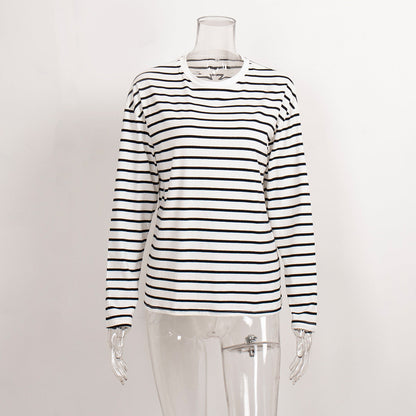 Striped Color Block Simple Loose T-Shirt