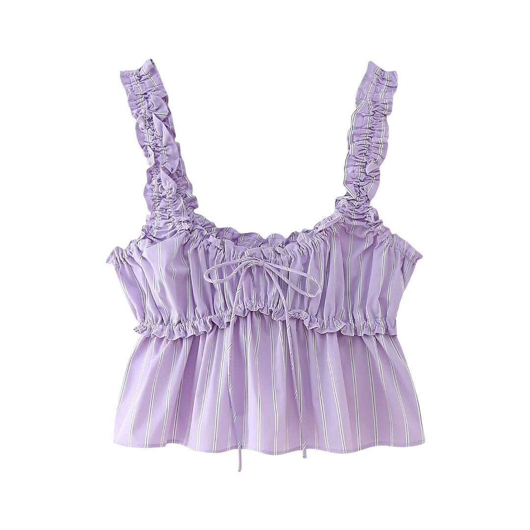 Casual Striped Sleeveless Top and Long Pants Sets