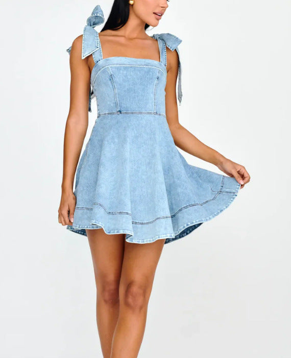 Denim String Shoulder Simple Mini Dress