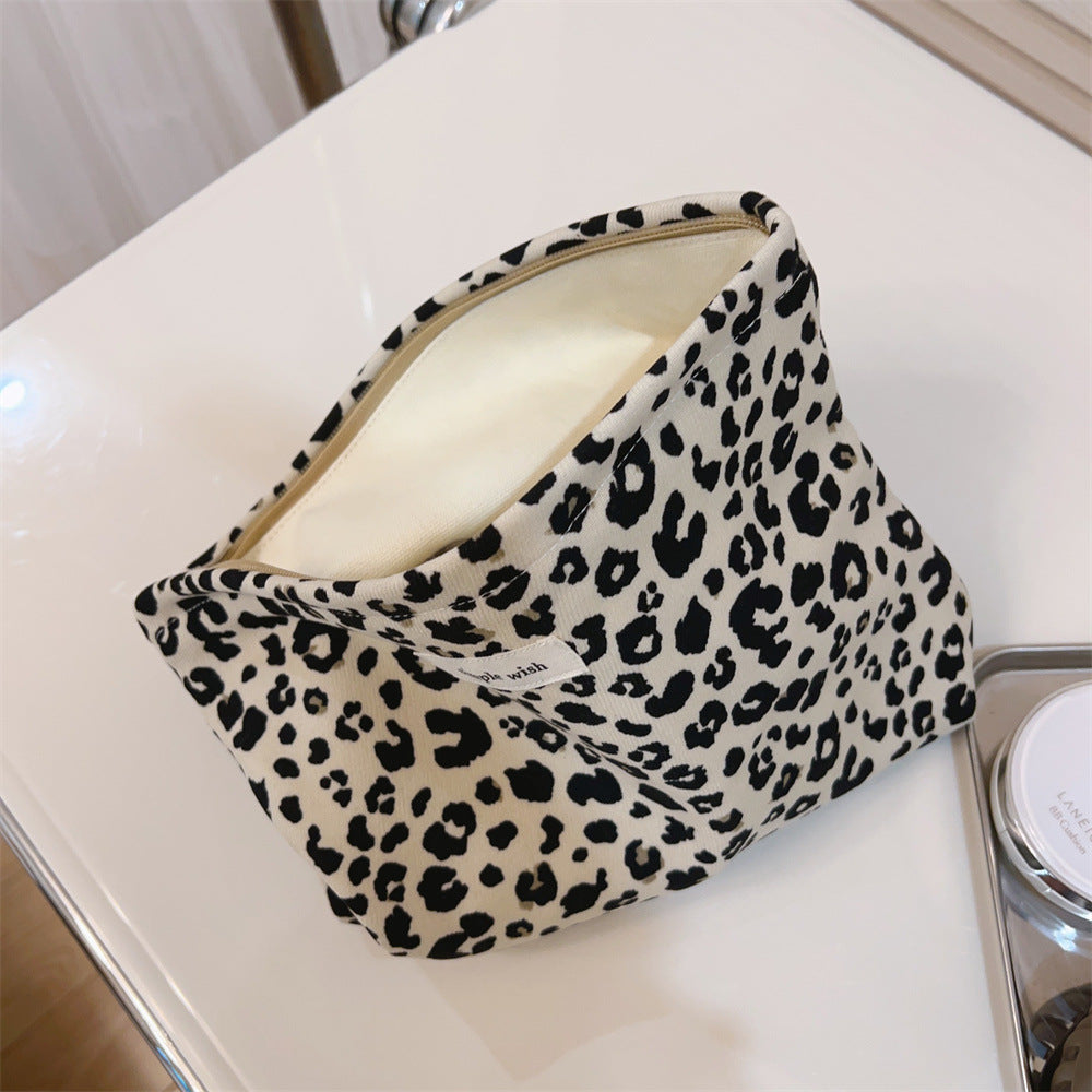 Vintage Leopard Print Canvas Makeup Bag