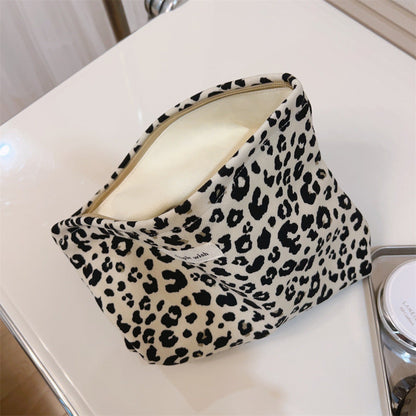 Vintage Leopard Print Canvas Makeup Bag