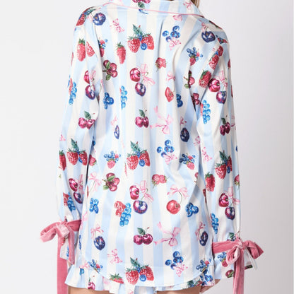 Sweet Cartoon Print Satin Sleepwear Set