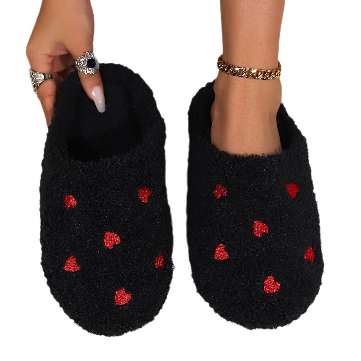 Simple Heart Print Indoor Winter Slippers