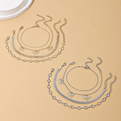 Hellow Out Butterfly Rhinestones Anklet