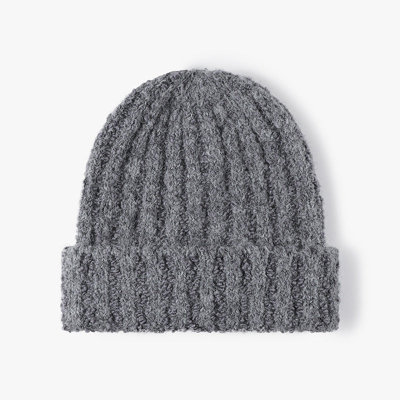 Simple Ribbed Knit Hat Padded Beanie