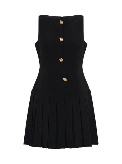 Simple Pleated Solid Color Mini Dress