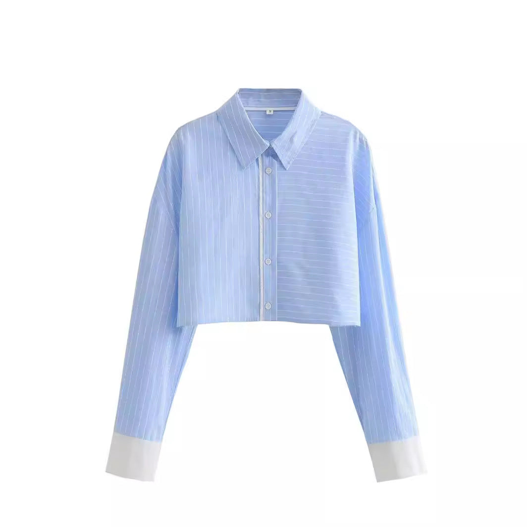 Striped Color Block Shirt Short Set