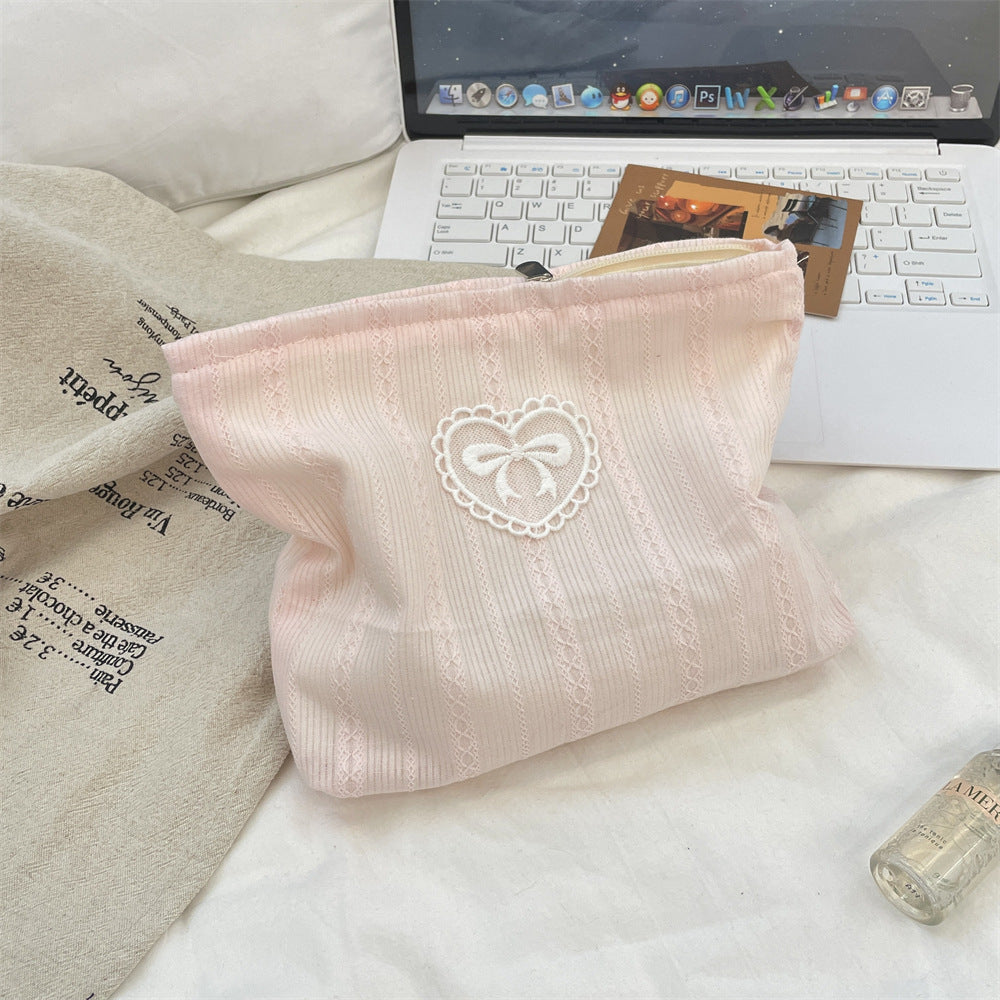 Simple Solid Color Bow Makeup Bag