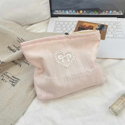 Simple Solid Color Bow Makeup Bag