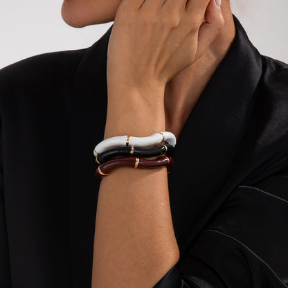 Vintage Enamel Open Wavy Bamboo Bracelets