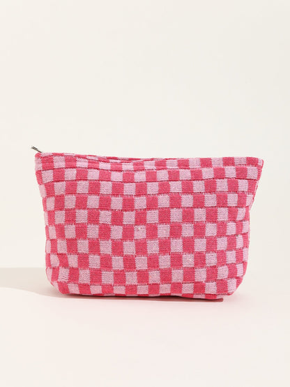 Plaid Color Block Lage Capacity Make Up Bag