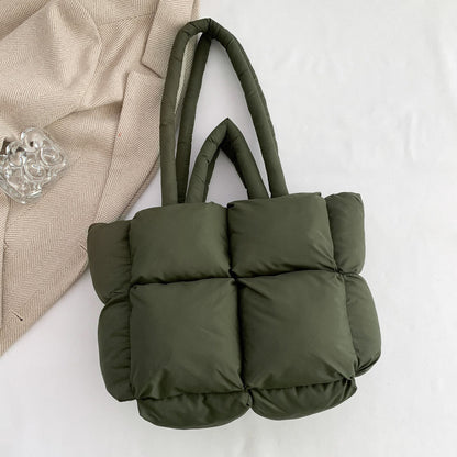 Simple Puffer Tote Bag Solid Color Soft Handbag