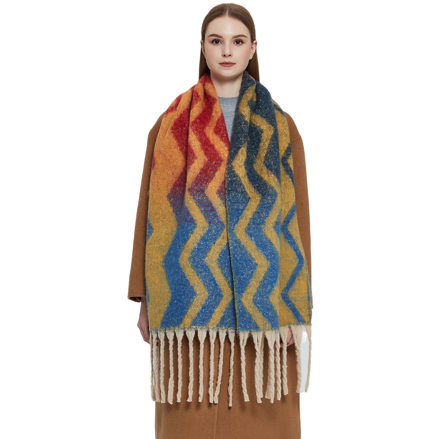 Gradient Color Print Tassel Scarf
