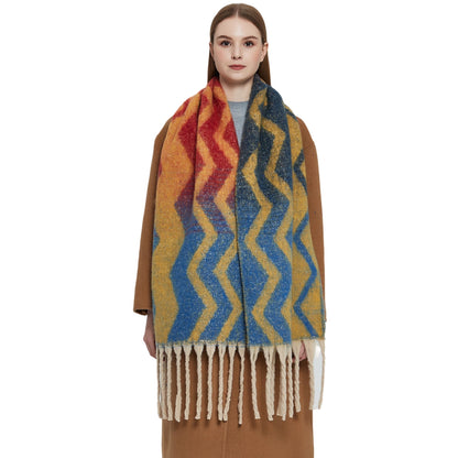 Gradient Color Print Tassel Scarf