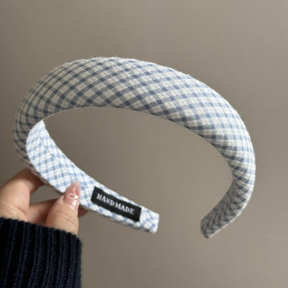 Blue Plaid Cute Wide Padded Headbands