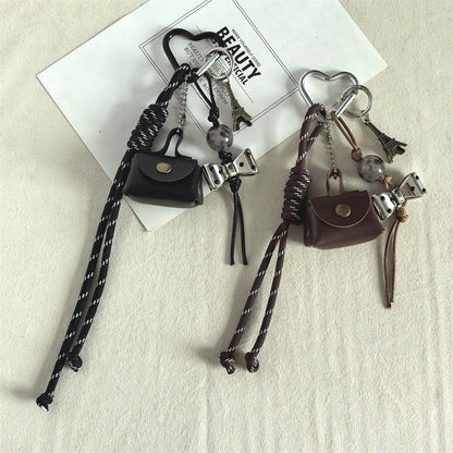 Mini Leather Bag Braided Keychain Charms