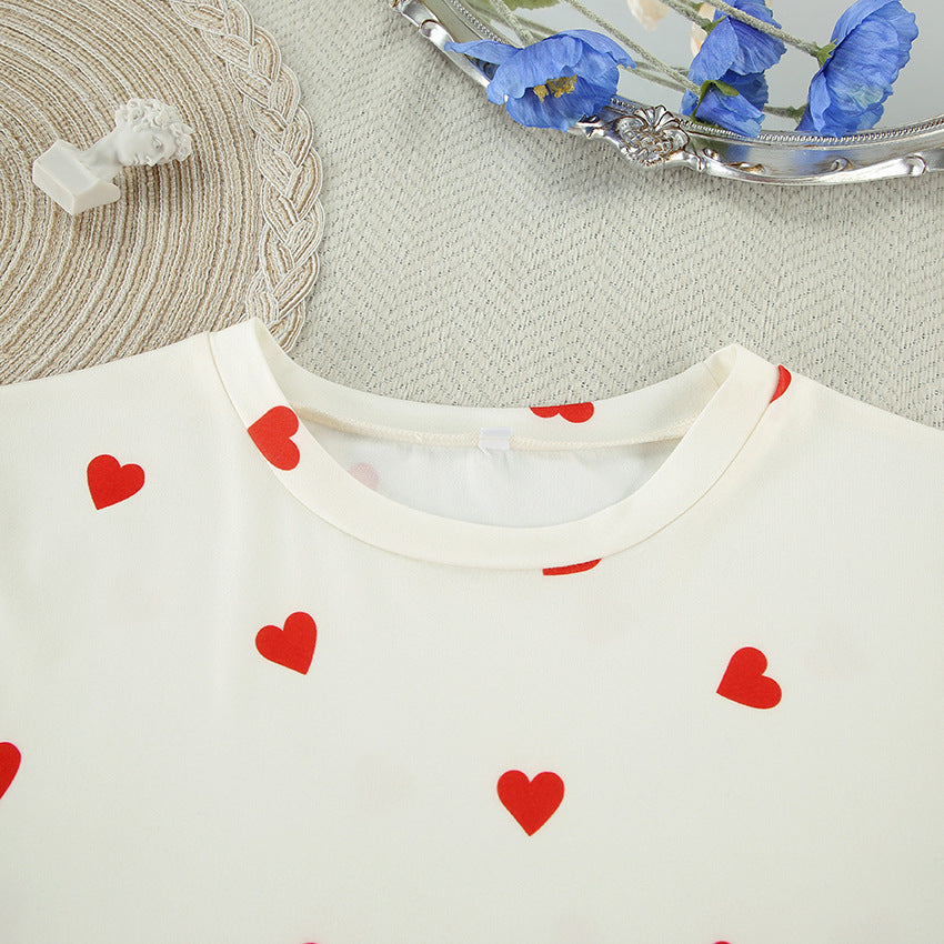 2PCS Love Print Knit Sleepwear Sets
