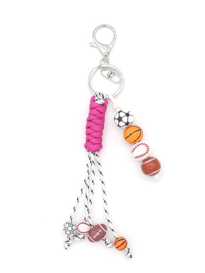 Colorful Sports Ball Beaded Tassel Rope Keychain