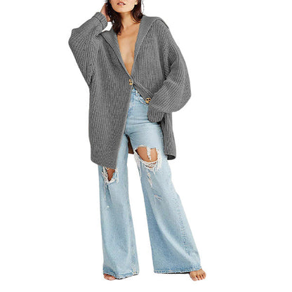 Lapel Loose Button Sweater Cardigan