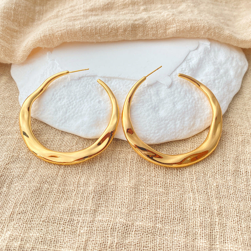Electroplated Irregular Metal C Shaped Hoop Earrings