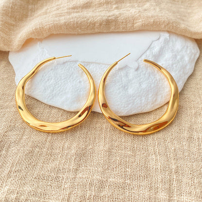 Electroplated Irregular Metal C Shaped Hoop Earrings