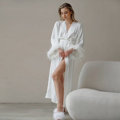 Sexy Feather Waist Tie Homewear Dress