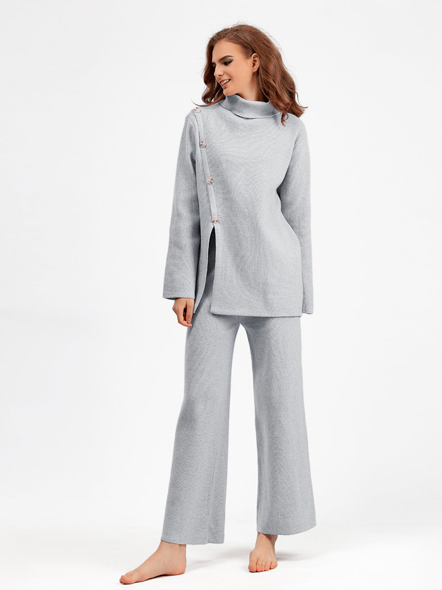 2+ Stand Collar Side Split Knit Sets