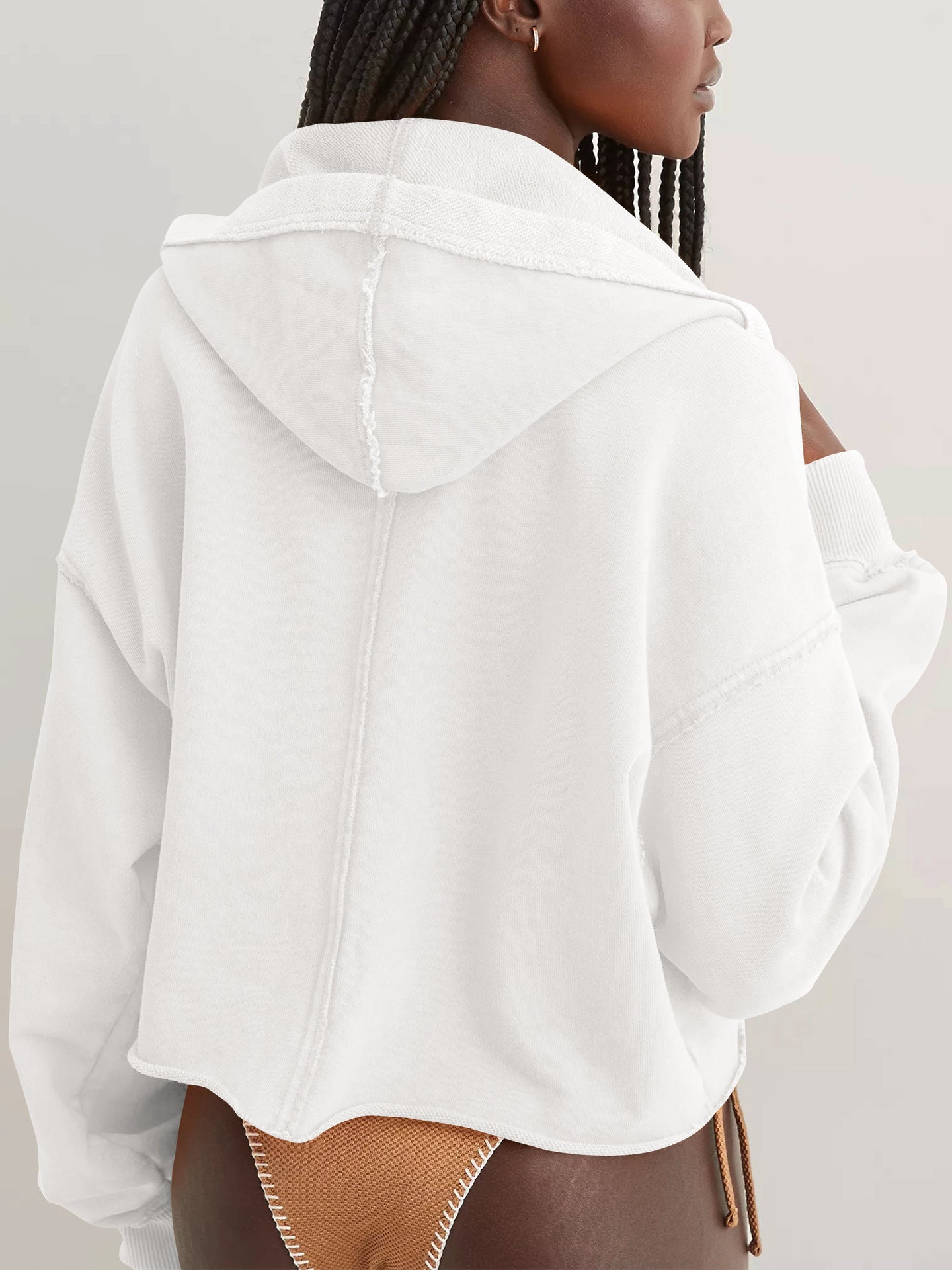 Solid Color Short Loose Hooded Sweatshirt