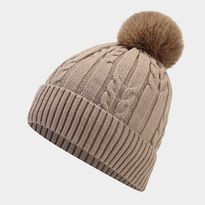 Twist Padded Solid Color Knit Pom Beanie