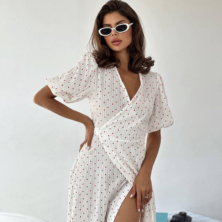 Bubble Sleeve Waist Tie Homewear Dress