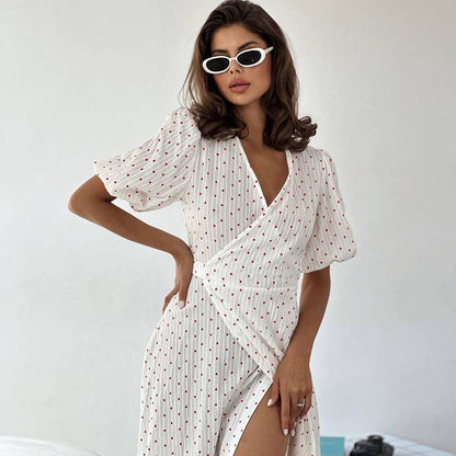 Bubble Sleeve Waist Tie Homewear Dress