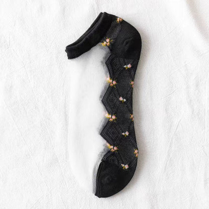 Flower Mesh Transparent Thin Short Socks
