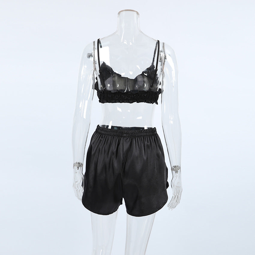 Flounce Solid Color Sexy Sleepwear Sets