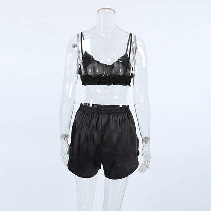 Flounce Solid Color Sexy Sleepwear Sets