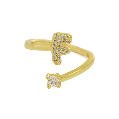 Letters A–Z Sparkling Zircon Adjustable Ring