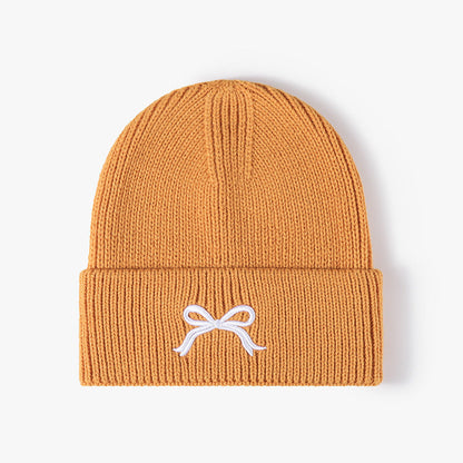 Cute Bow Embroidery Cuffed Thicken Knit Beanie